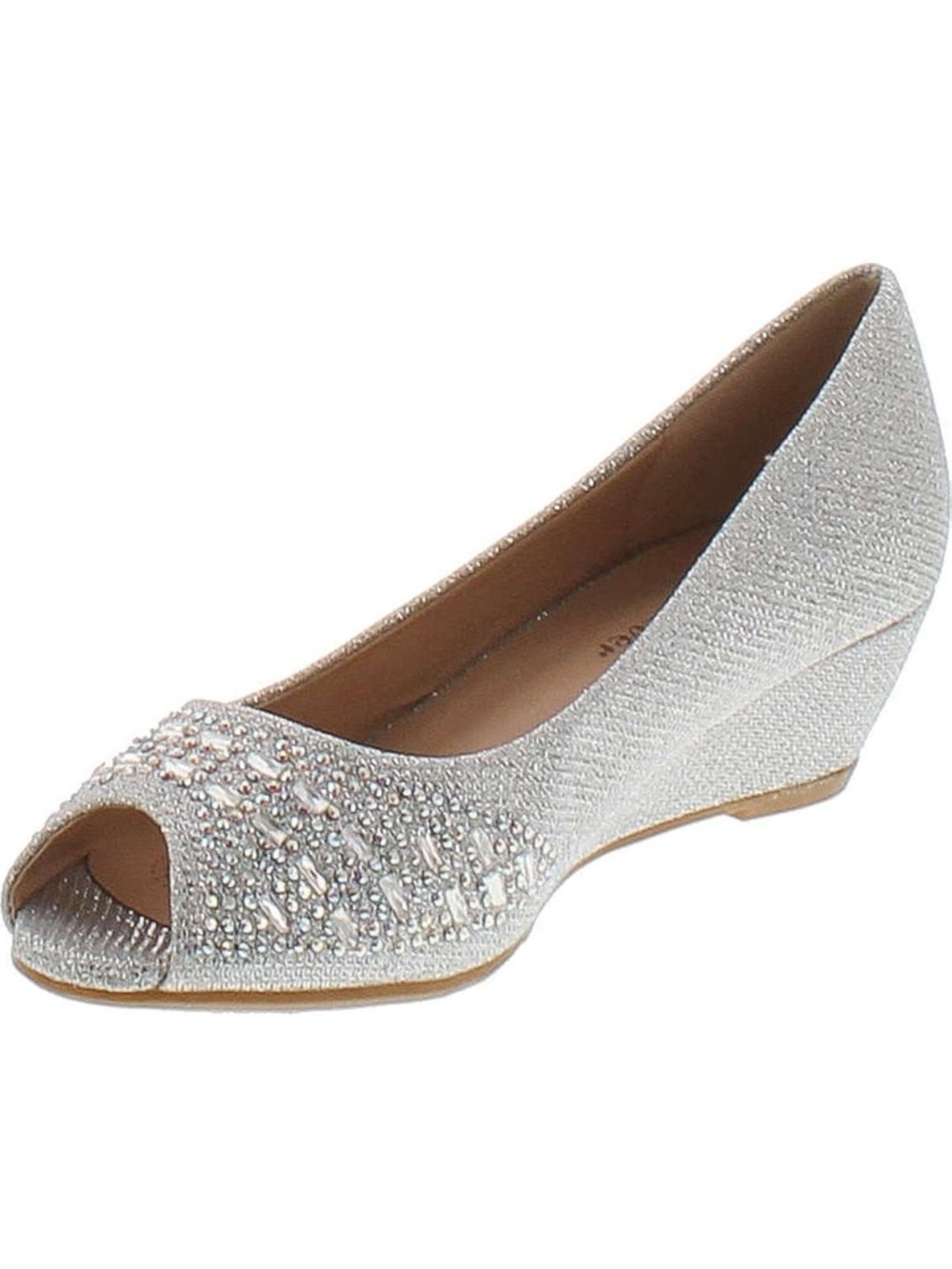 Silver Embellished Peep-Toe Wedge Women’s Low Heels